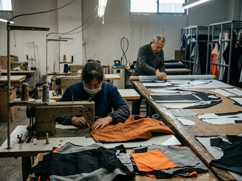 Cutting table and sewing line for jerseys and pants