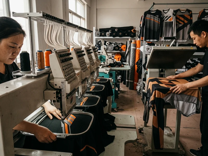 Embroidery heads and heat-transfer press in the decoration room