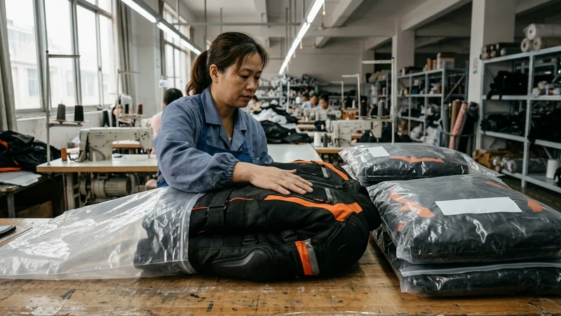Touring jackets folded with liner and armor in, bagged by size
