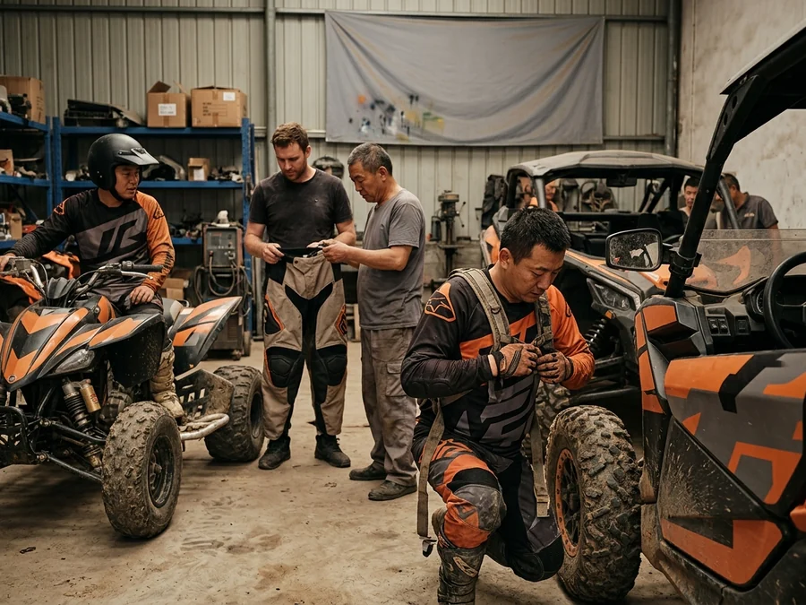 A club with members on quads and side-by-sides
