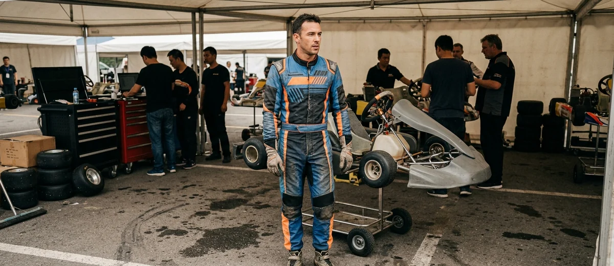 Race-cut custom kart suit in a full team livery