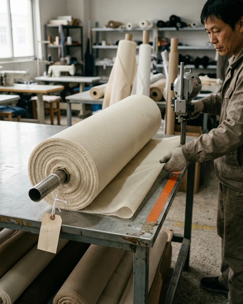 Sublimation-grade polyester mesh roll with its lot tag
