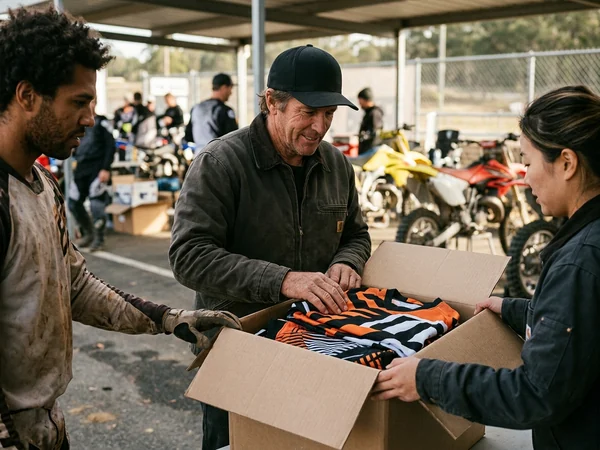 Team receiving a packed race kit at the track