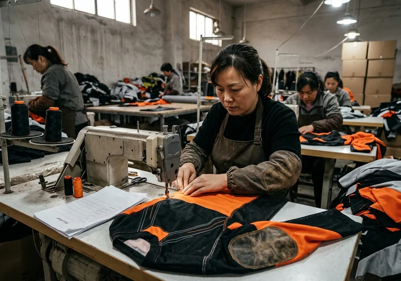 Sewing line with the first custom motocross jersey of a size measured against the size sheet