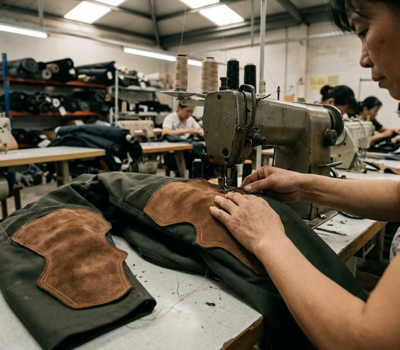 Leather inner-knee panels cut in the leather workshop before sewing