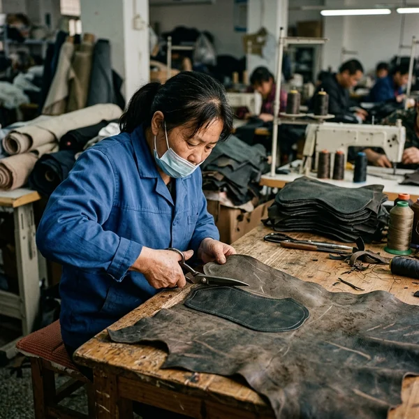 Leather inner-knee panels cut in the leather workshop