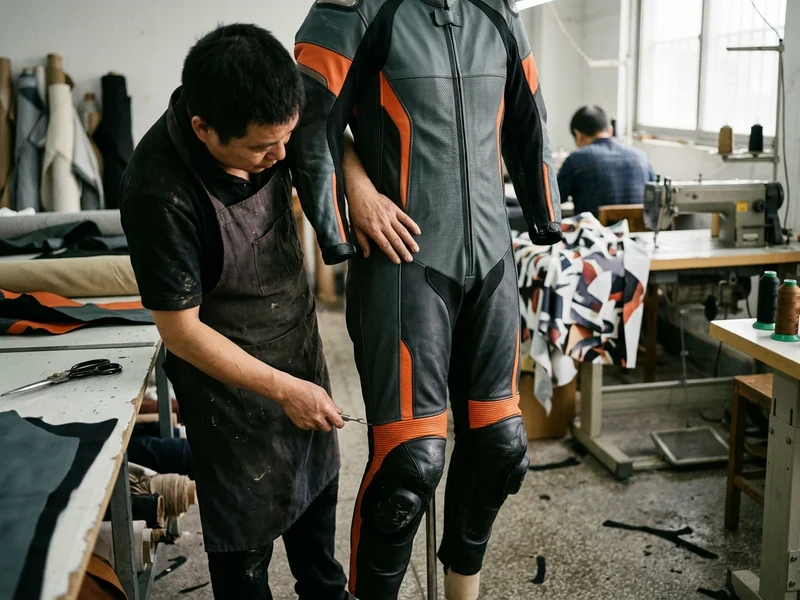 Leather race suit on the fitting form