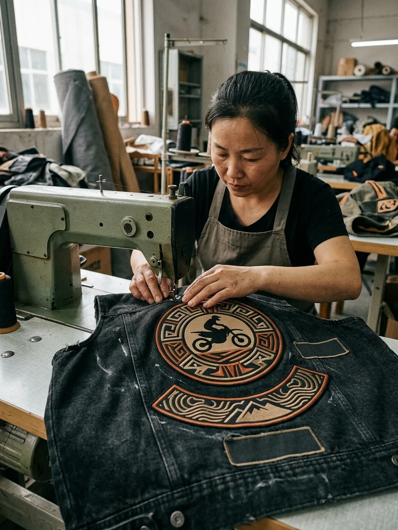 The same back patch set on a small vest, clear of the side seams