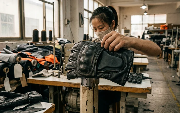Knuckle-protector pocket on the back of a custom motorcycle glove