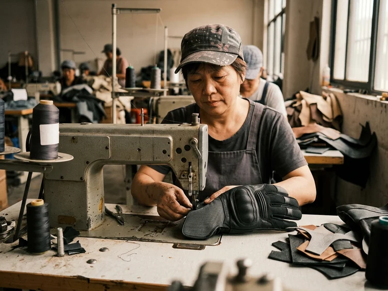 Knuckle-protector pocket and thumb reinforcement being sewn