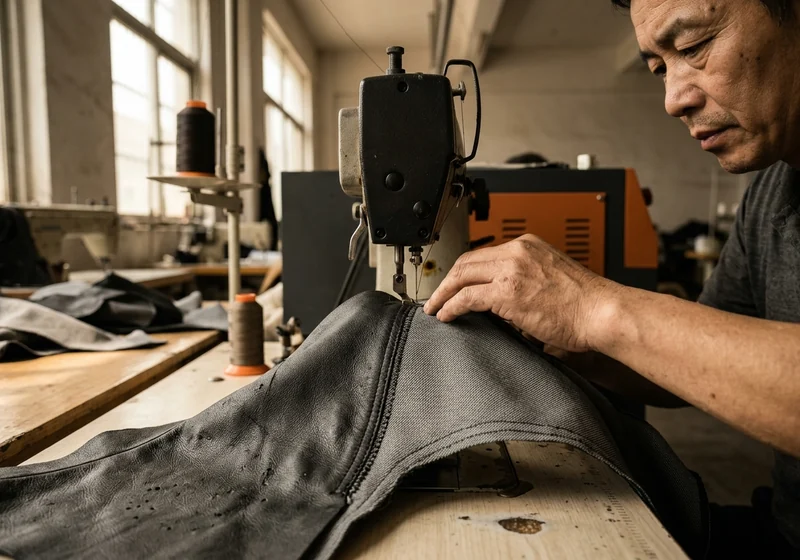 Textile stretch insert fabric next to a leather panel