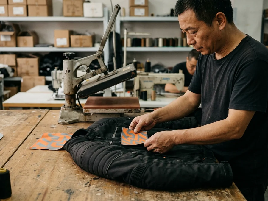 Dealer adding a shop name to stock riding gear
