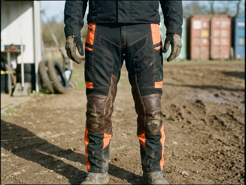 Front view of custom enduro motorcycle pants with inner-knee panels