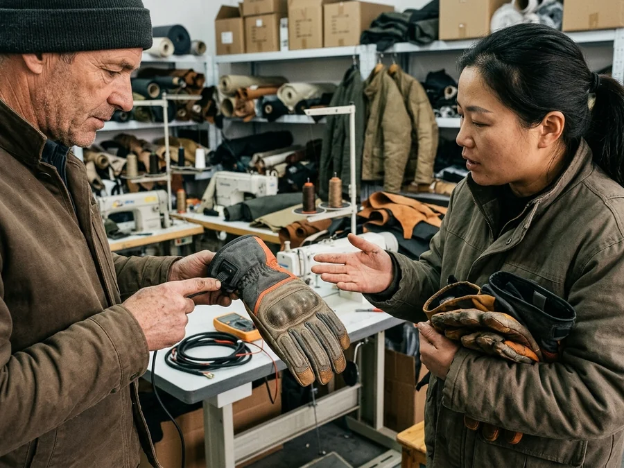 Dealer stocking a heated glove as a winter piece