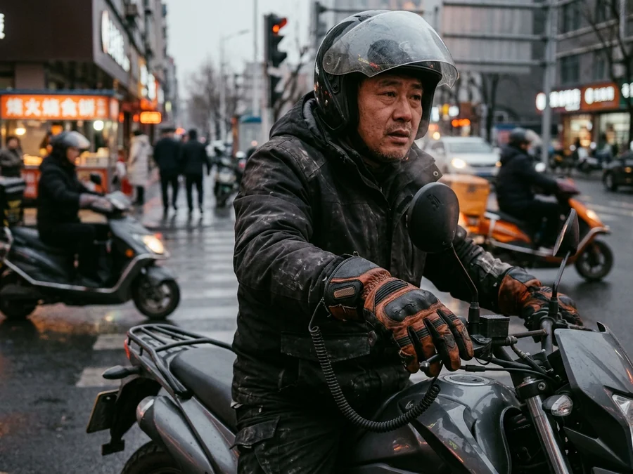 Courier riding all day in the cold with heated gloves