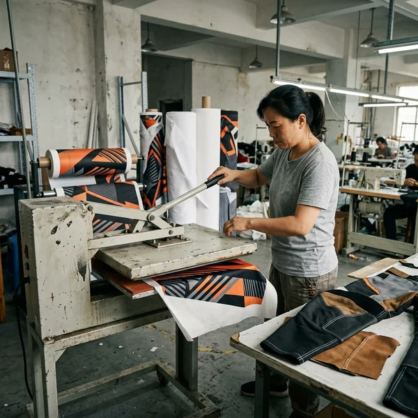 Print room with the sublimation press running