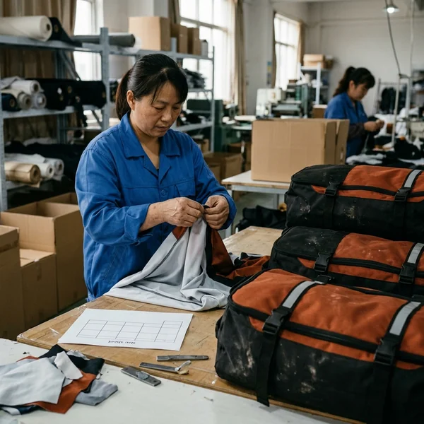 QC table with the size sheet and packed bags