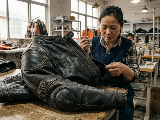 Leather motorcycle jacket with perforated panels