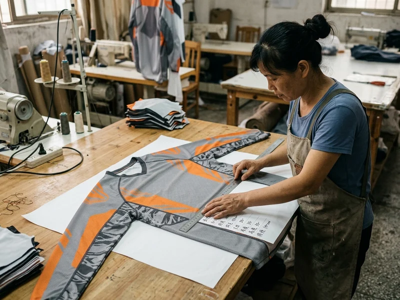 First finished jersey measured against the signed size sheet