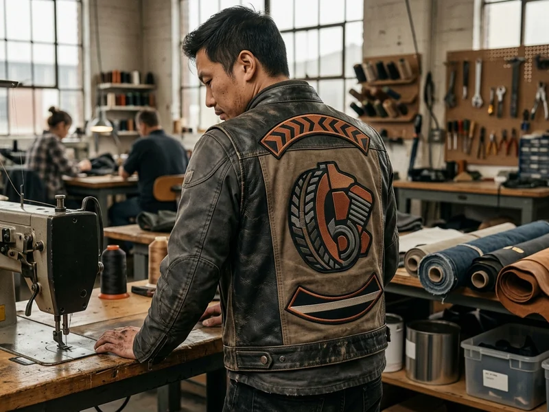 Club vest worn over the jacket with back badge and rockers