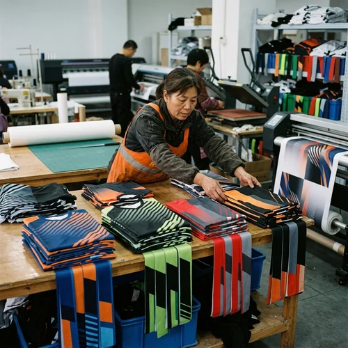 Sublimation print room with color strips filed by club
