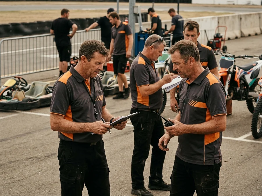 Series officials in matching polos at the start line
