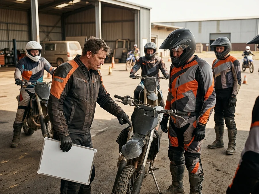 A rider training academy running a mixed group session