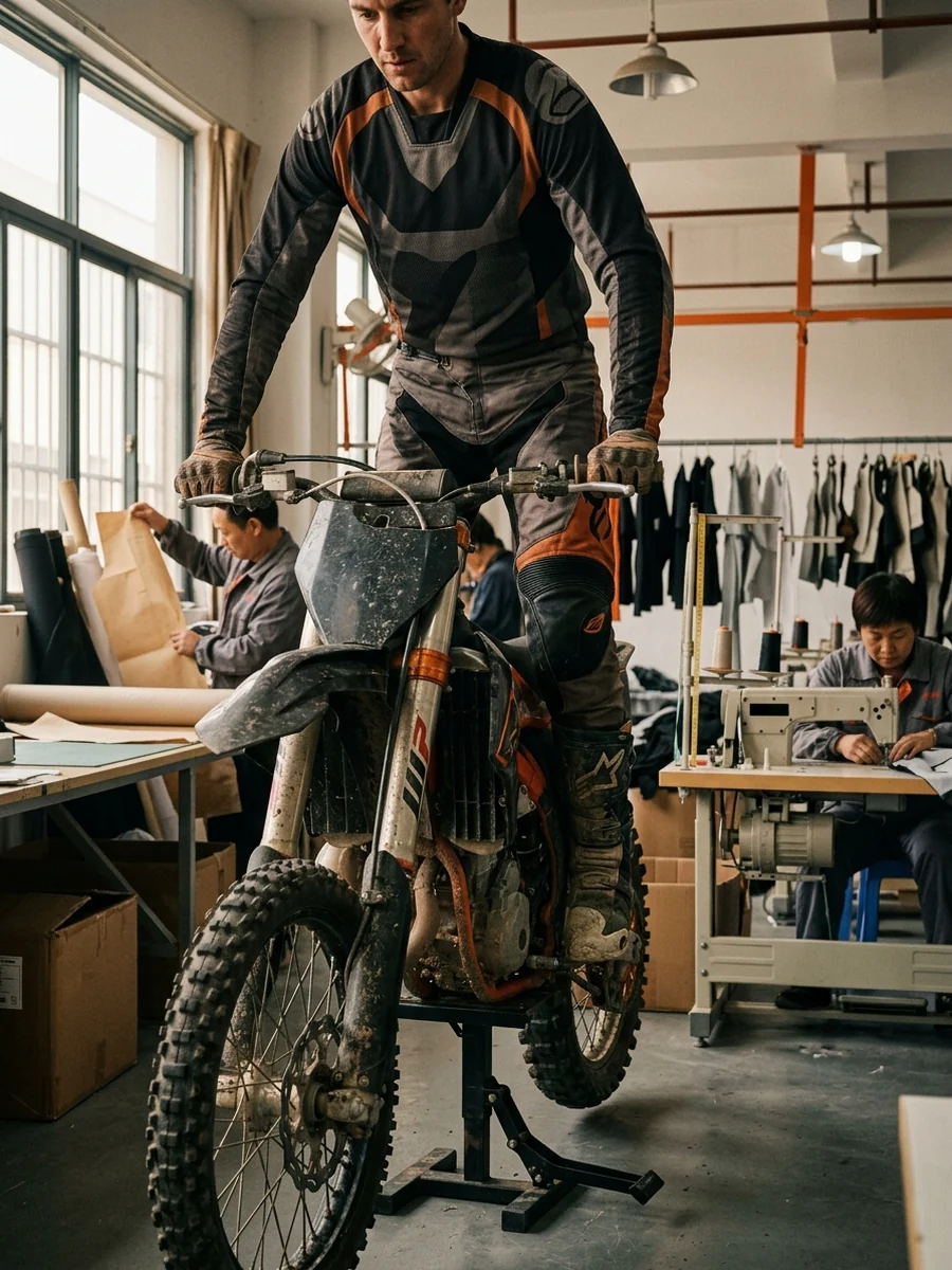 Motocross rider standing on the pegs, the most upright working position