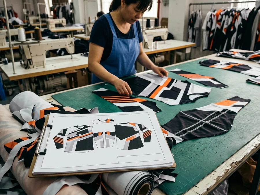 Layout sheet showing the artwork on the pattern pieces with the profile name