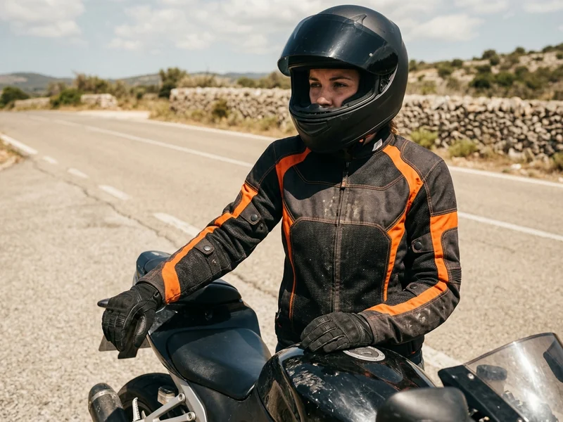 Rider in a sport-cut mesh motorcycle jacket on a sunny road