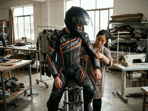 Size-run set tried on the bike with armor and braces